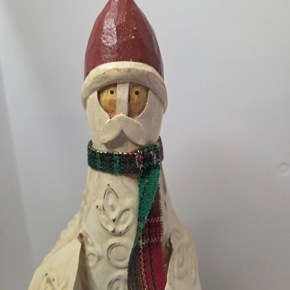 Midwest Cannon Falls Tile Santa W/Wire Wreath Tree Topper Folk Metal Cream W/Box